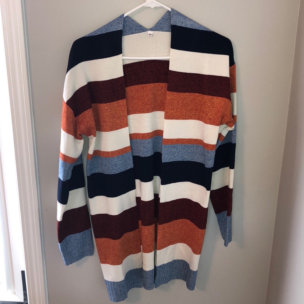 Colorblocked open front cardigan